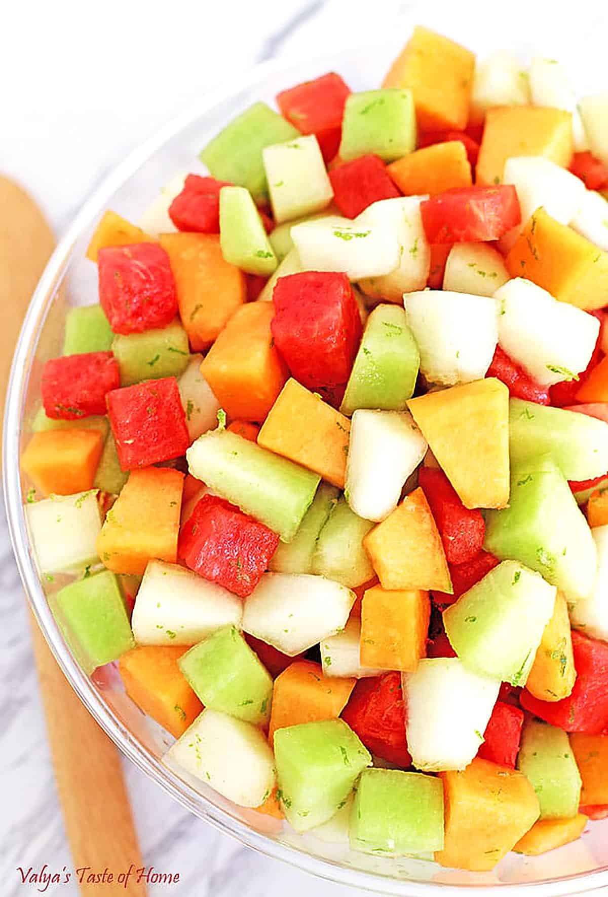 This is the tastiest one you'll ever have and features a tasty homemade honey lime and watermelon juice dressing.
