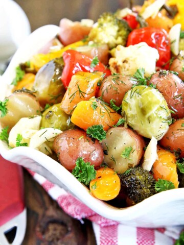 The name says it all! When I say simple, it is effortless, with just a few ingredients. This Simple Roasted Mixed Veggie Recipe is really healthy and nutritious. It's one of those recipes that you can just throw all the ingredients into a bowl, add seasoning to taste, bake, and enjoy!