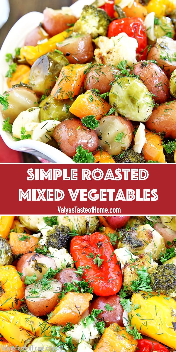 The name says it all! When I say simple, it is effortless, with just a few ingredients. This Simple Roasted Mixed Veggie Recipe is really healthy and nutritious. It's one of those recipes that you can just throw all the ingredients into a bowl, add seasoning to taste, bake, and enjoy!