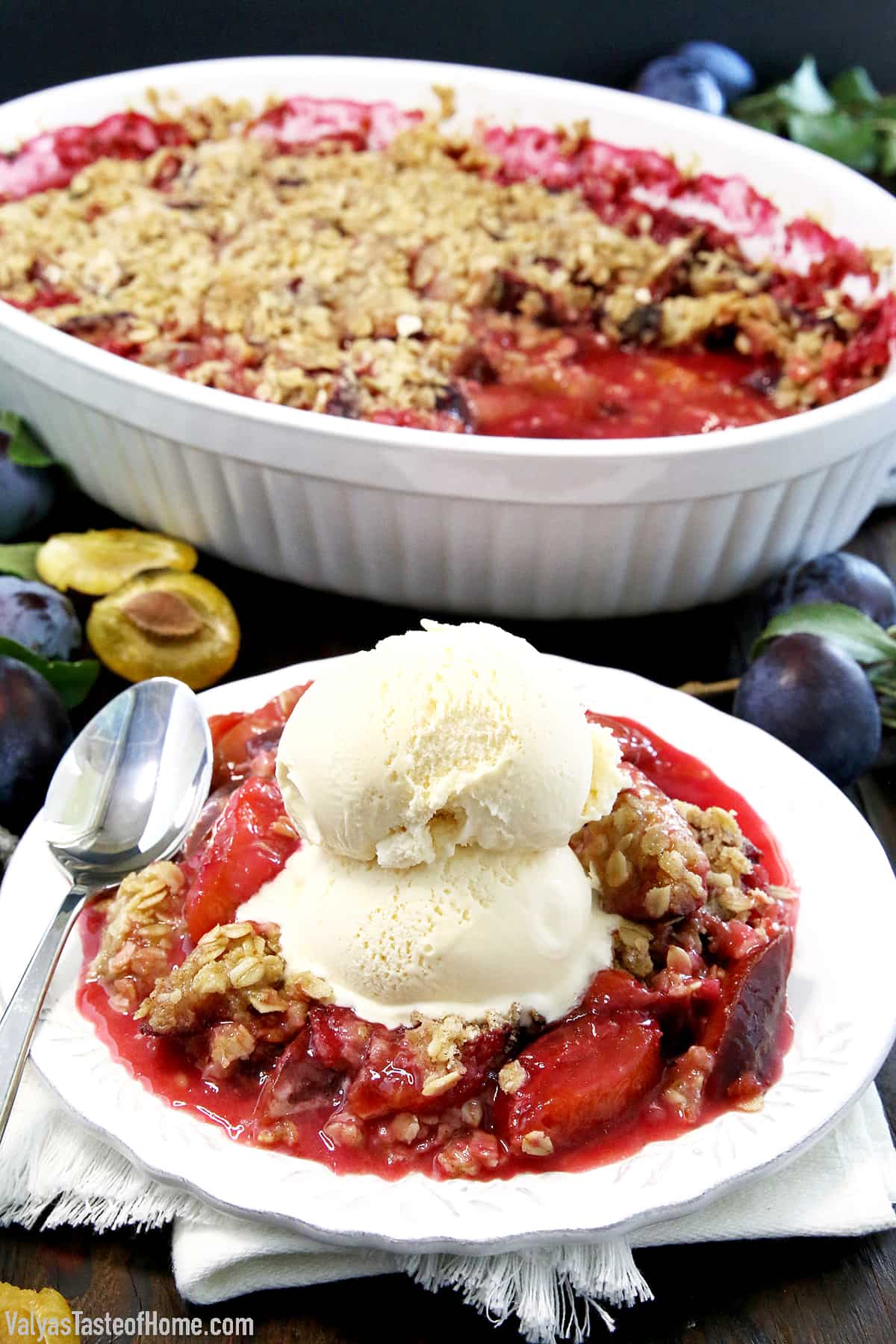 If your plum tree is overloaded with the fruit and you don't know what to do with them, try this recipe out! This is The Best Plum Crisp Recipe you'll ever taste! The crunchy and delicious oats topping is guaranteed to leave you wanting more. 