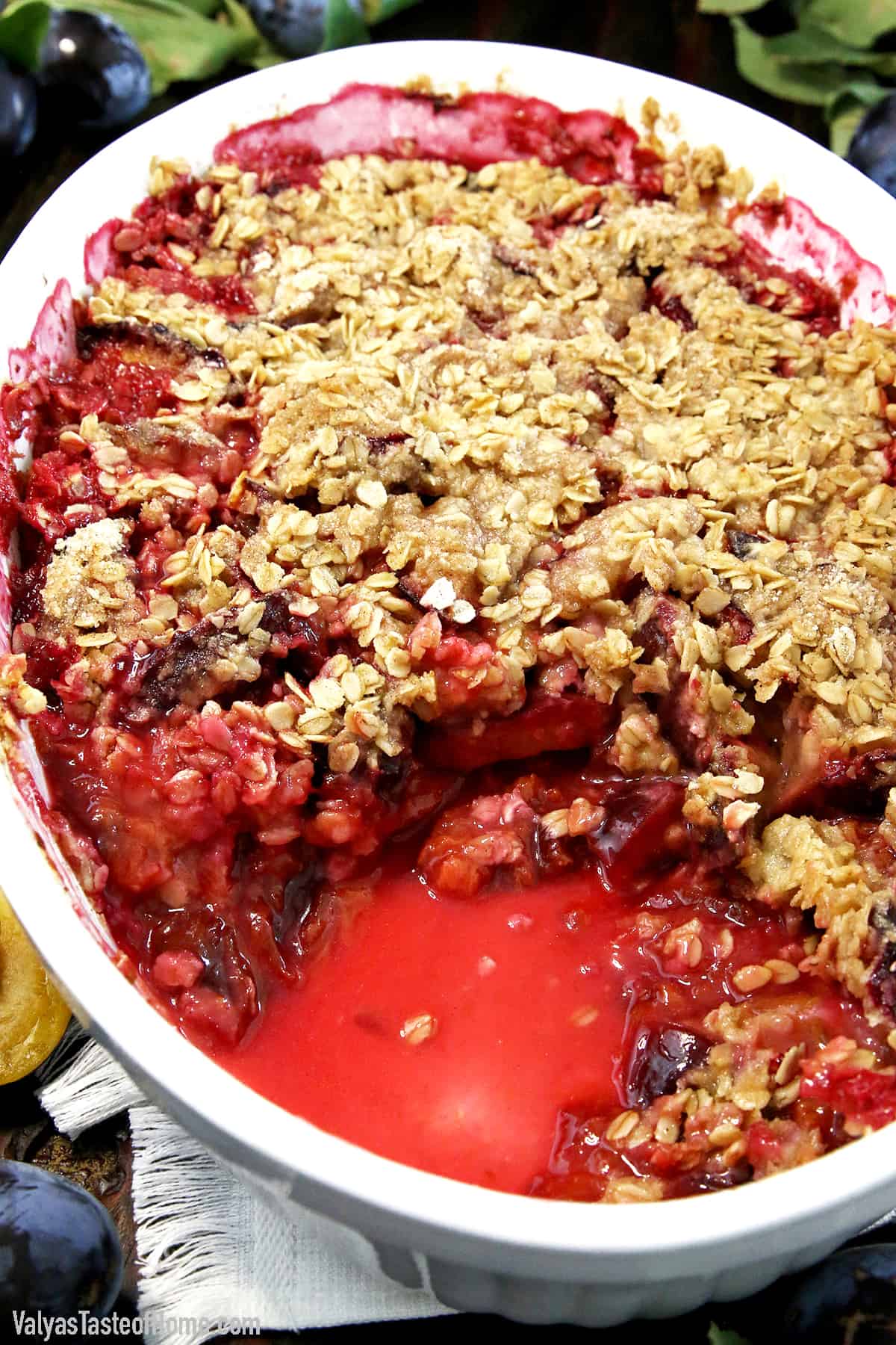 If your plum tree is overloaded with the fruit and you don't know what to do with them, try this recipe out! This is The Best Plum Crisp Recipe you'll ever taste! The crunchy and delicious oats topping is guaranteed to leave you wanting more. 