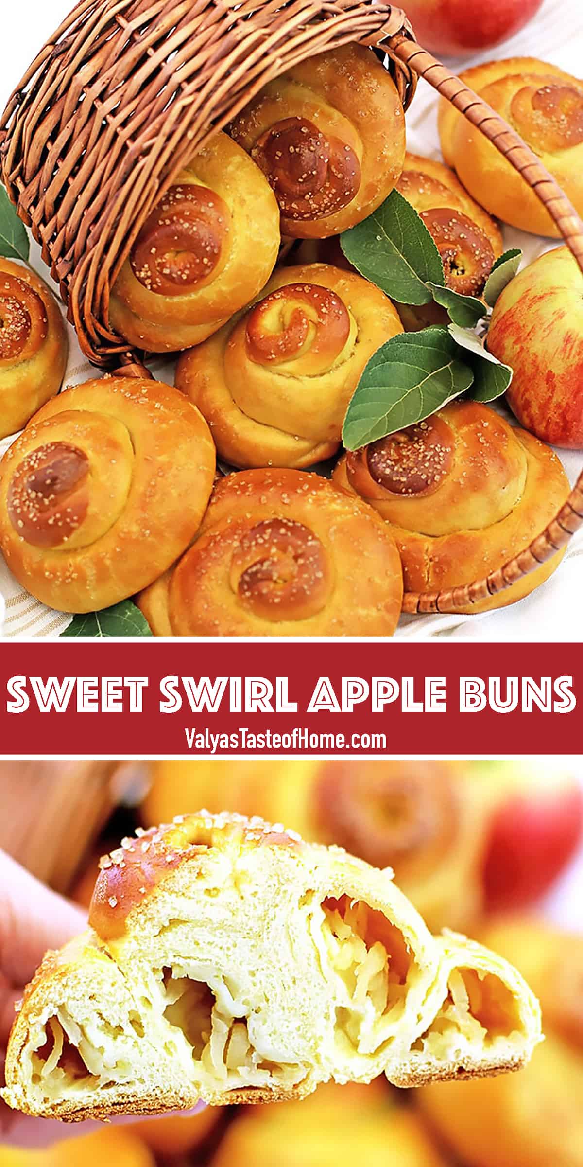 Ah, the sweet flavors of fall! These super-soft, Sweet Swirl Apple Buns are a wonderful comfort fall treat. The juicy grated apples make them incredibly moist, delicious, and irresistible! They look so beautiful and glossy after being brushed with the egg glaze and sprinkled with organic raw sugar. You just wanna eat them raw, like cookie dough! ;)