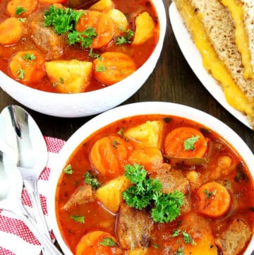 This Instant Pot Beef Stew features tender beef chunks, carrots, and potatoes cooked perfectly together in a savory beef broth sauce. Ready in only 45 minutes!