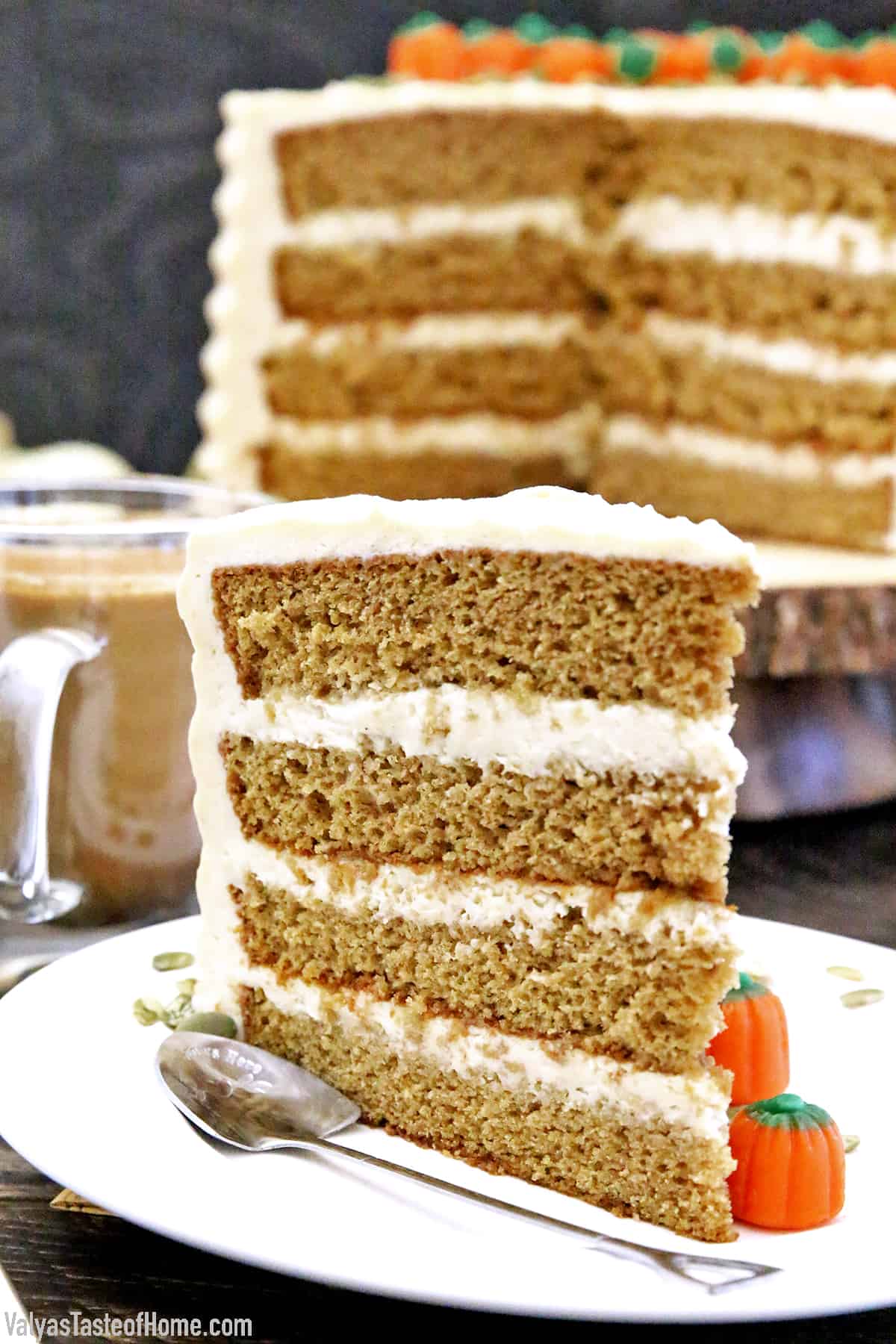 It is coffee. It is pumpkin. It is cake. All in one neat and delicious package! The sponge cake is tender and pillowy soft. Light, airy, moist, bursting with all the cravealbe Fall flavors: creamy pumpkin spice and coffee