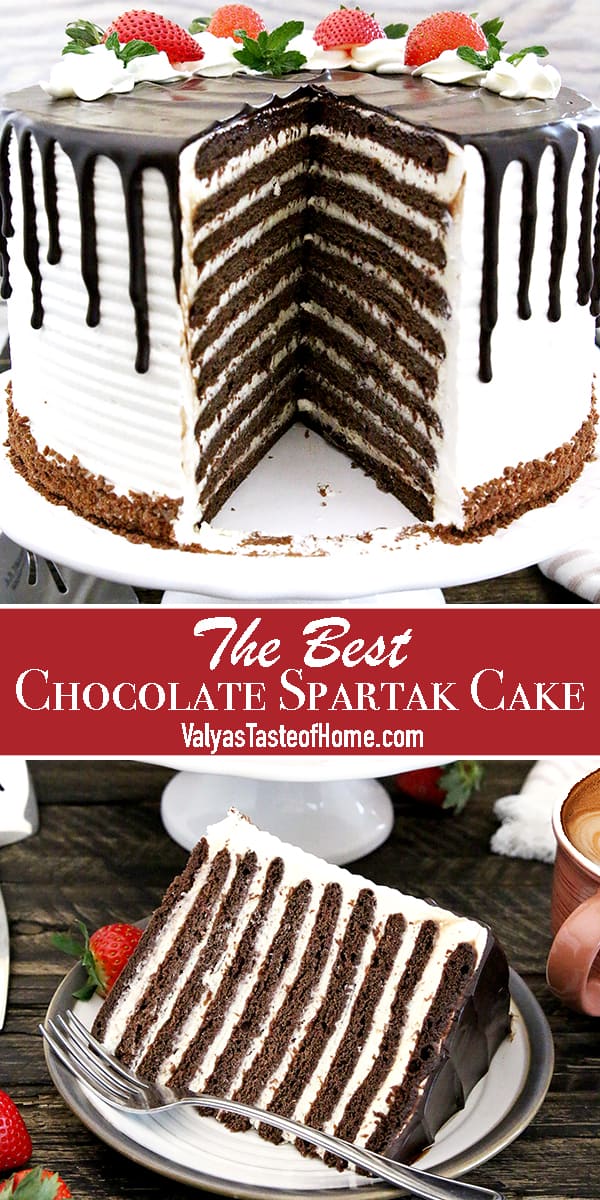 The Best Chocolate Spartak Cake is truly amazing and one of the best! It has many thin layers of soft and moist chocolatey delight with smooth and delicate frosting.