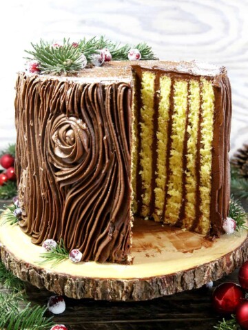 he Best Tree Stump Cake dessert, with its irresistible chocolate buttercream frosting and the beauty of a true show stopper. It's perfect for Christmas, any holiday, or a woodland theme party.