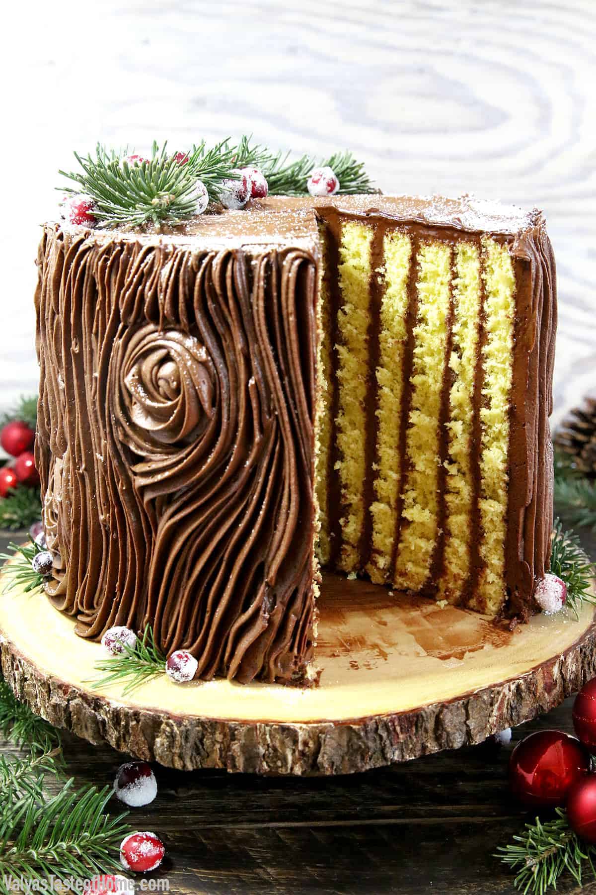 he Best Tree Stump Cake dessert, with its irresistible chocolate buttercream frosting and the beauty of a true show stopper. It's perfect for Christmas, any holiday, or a woodland theme party.