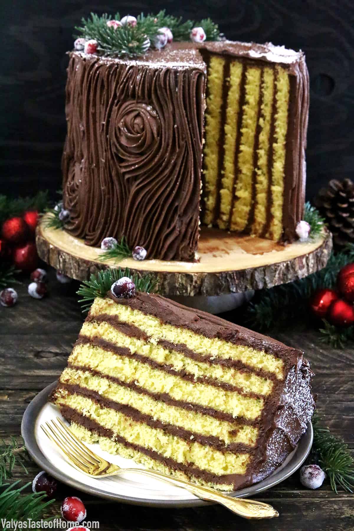 The Best Tree Stump Cake dessert, with its irresistible chocolate buttercream frosting and the beauty of a true show stopper. It's perfect for Christmas, any holiday, or a woodland theme party.