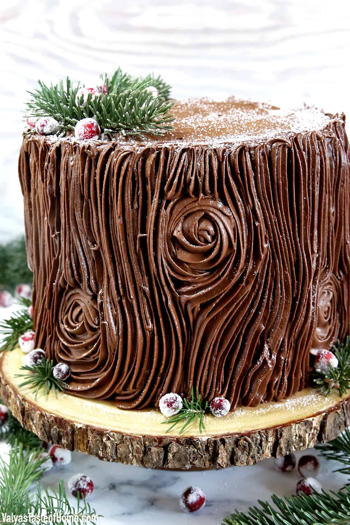 The Best Tree Stump Cake dessert, with its irresistible chocolate buttercream frosting and the beauty of a true show stopper. It's perfect for Christmas, any holiday, or a woodland theme party.