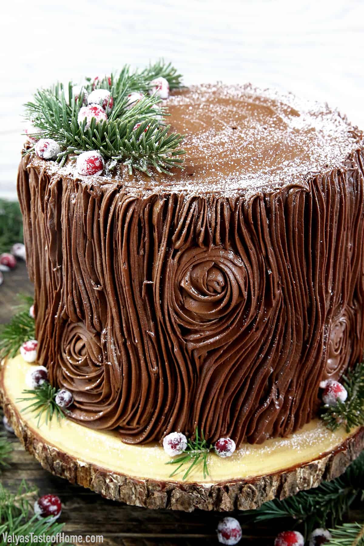 The Best Tree Stump Cake dessert, with its irresistible chocolate buttercream frosting and the beauty of a true show stopper. It's perfect for Christmas, any holiday, or a woodland theme party.
