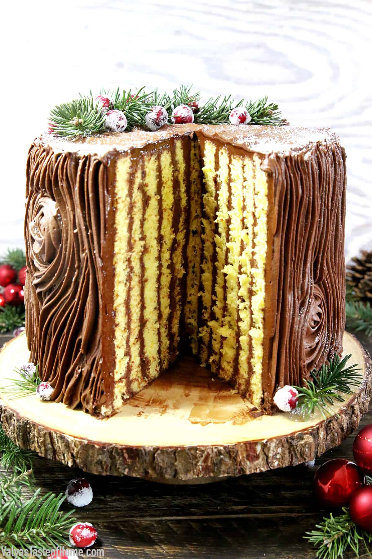 The Best Tree Stump Cake dessert, with its irresistible chocolate buttercream frosting and the beauty of a true show stopper. It's perfect for Christmas, any holiday, or a woodland theme party.