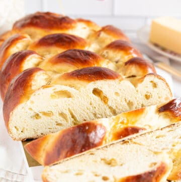 Have this sweet braided bread with a little butter spread and a hot cup of tea or coffee, as we do in our household. The bread itself is soft, moist, and sweet.