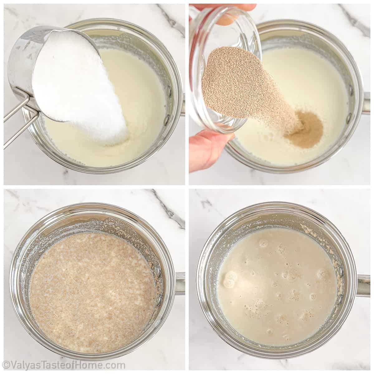 Activating yeast in sugary milk solution.