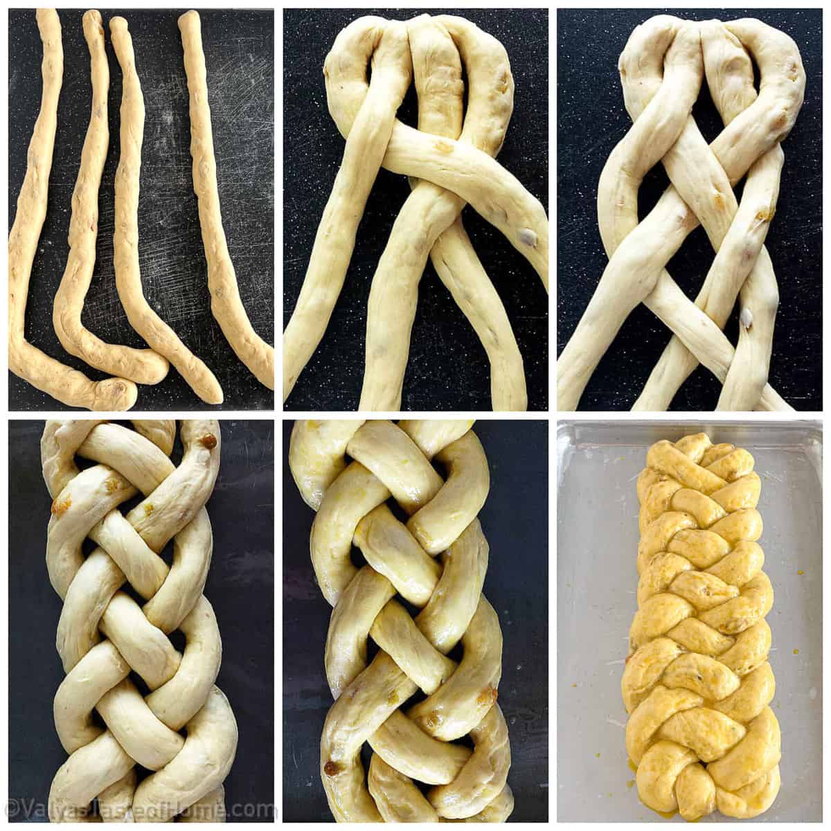Shaping and braiding the Challah is pretty easy, follow the picture instructions. 