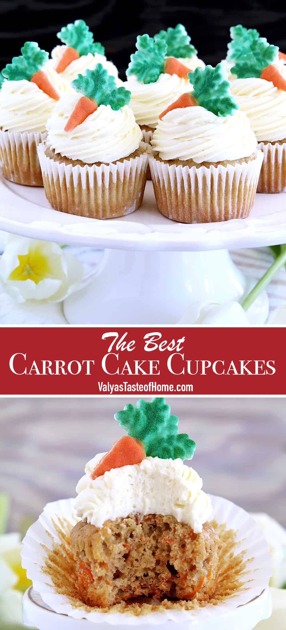 These The Best Carrot Cake Cupcakes are moist, fluffy, and spongy soft, delicious cupcakes you'll ever try. They are made completely from scratch, down to the freshly grated carrots, and topped with a generous swirl of the absolute best cream cheese frosting!
