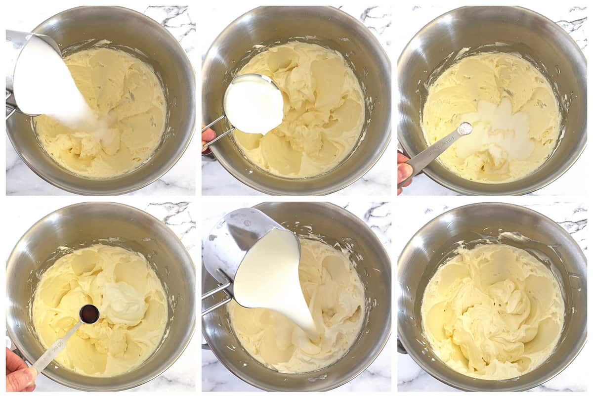 Start beating the cream slowly on low, then gradually increase the mixing speed to medium.