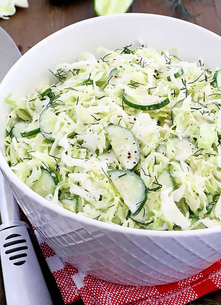 This Cabbage and Cucumber Salad is very easy to make and sure is healthy. It's crispy, creamy, refreshing, and savory. The crunchy texture and scrumptious flavor pairs nicely with practically any softer and milder dish, such as mashed potatoes or pasta.