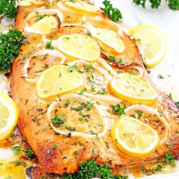 This delicious Lemon Pepper Salmon is soft, juicy, and bursting with the perfect balance of lemon and pepper for the best flavor ever with only 10 mins of prep!