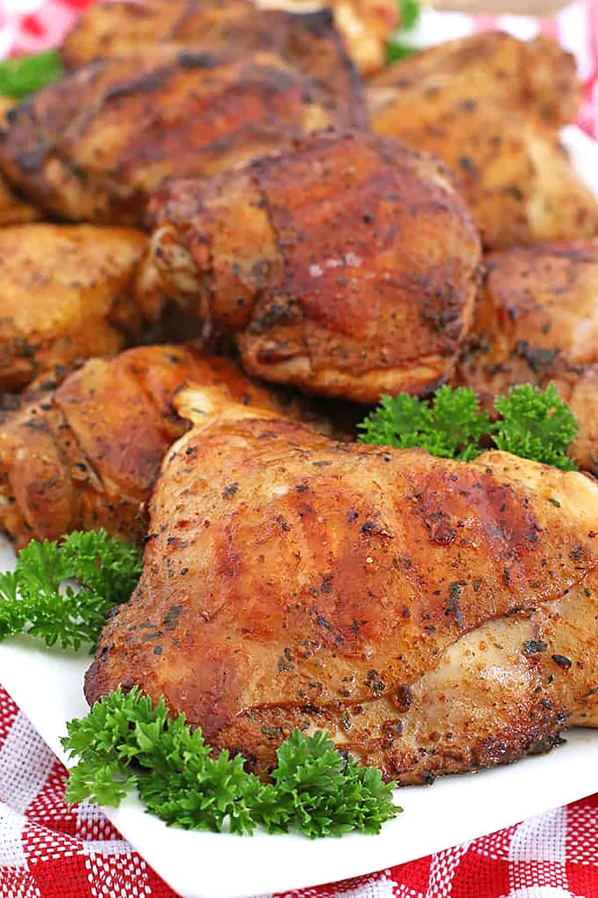 Grilling with skin on gives a deliciously crispy chicken on the outside, and juicy tender chicken on the inside.
