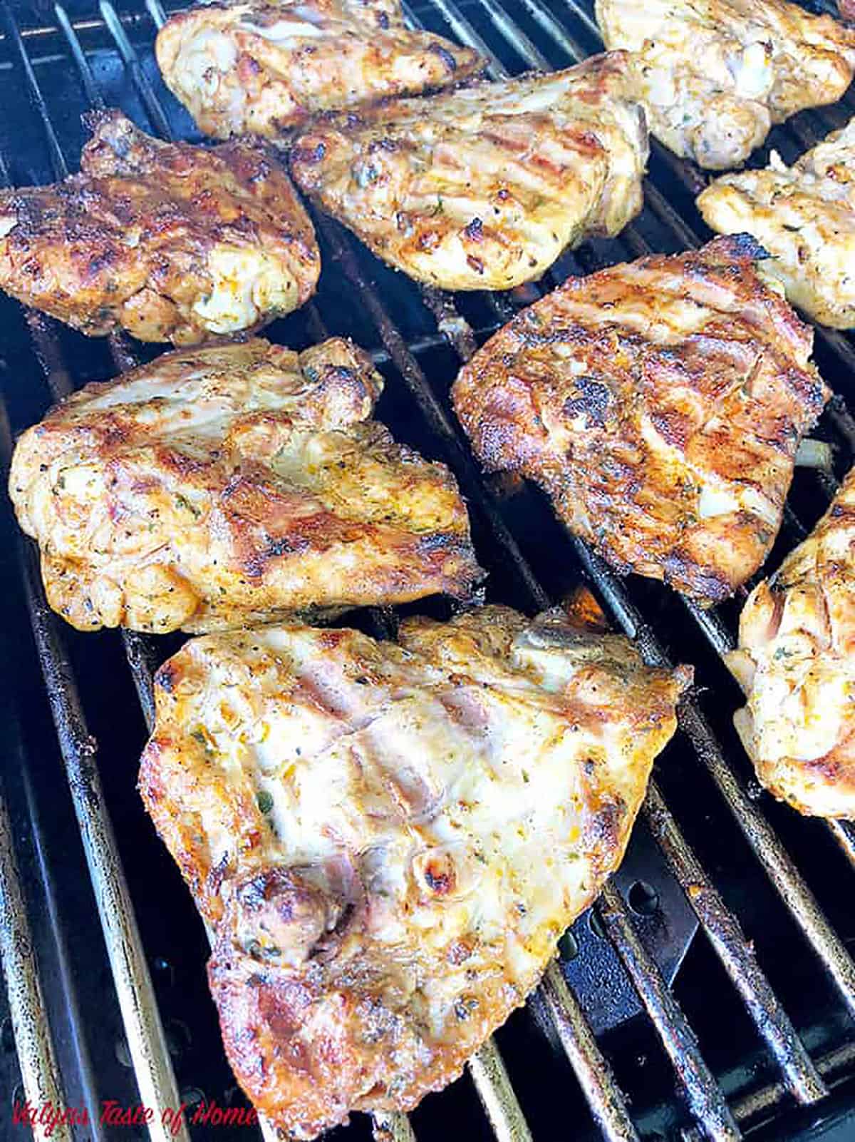 Flip the chicken thighs over to the other side and grill them for an additional 10 – 15 minutes or until cooked thoroughly.