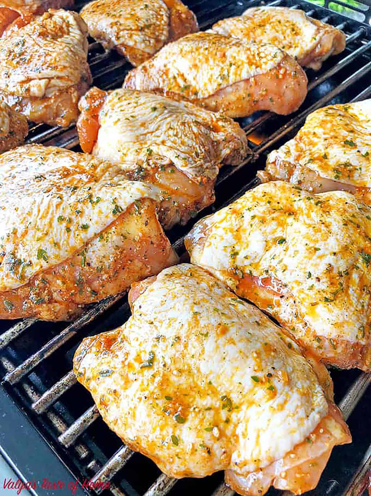 Maintain the temperature on the grill between 320 F – 350 F. Grill the chicken for 15 minutes.