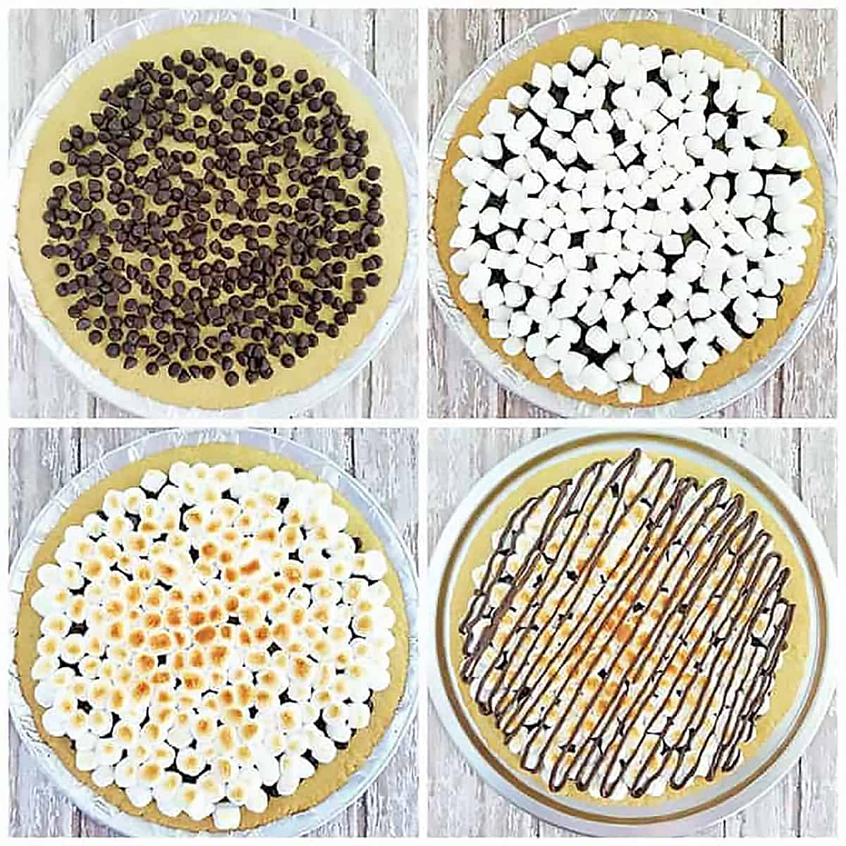 Once your s’mores pizzas are out of the oven, place 1 cup of chocolate chips into a Ziploc bag and melt in the microwave. Drizzle melted chocolate sauce over each pizza.