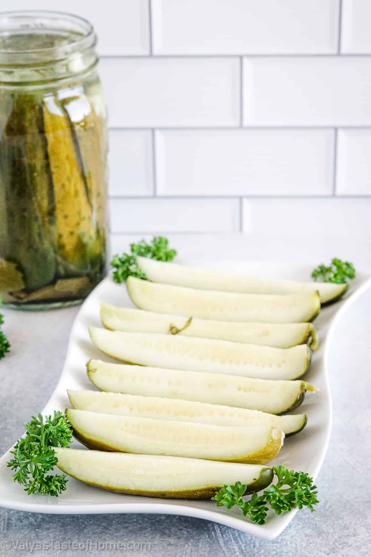 These refrigerator pickles make an awesome snack by themselves, but they also go great with sandwiches and burgers. They taste kind of in-between garden fresh cucumbers and canned and aged pickles.