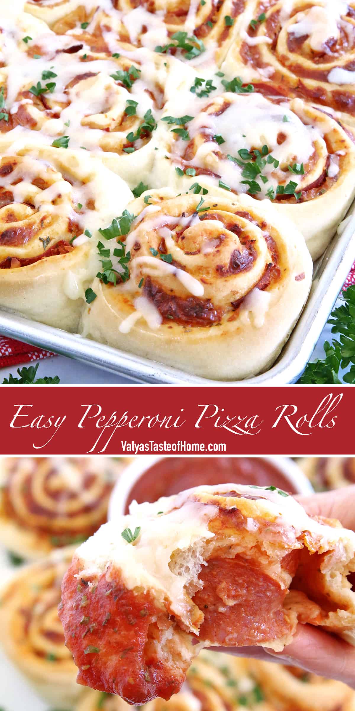 Move over, tiny pizza bites, because here come hearty Easy Pepperoni Pizza Rolls! This recipe is made with my popular super soft and chewy Homemade Pizza Dough, Homemade Pizza Sauce, loads of scrumptious turkey pepperoni, and mozzarella cheese. All rolled up into one amazingly tasty treat that is always a big hit at my house.