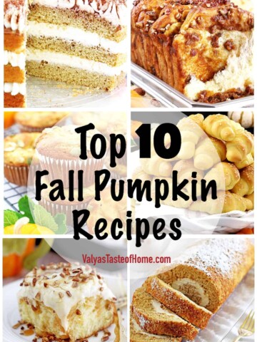 These are my favorite pumping goodies in one Top 10 Pumpkin Fall Recipes post that is perfect for upcoming holidays or any time you want your kitchen to smell like fall aroma of cinnamon, nutmeg, and pumpkin.