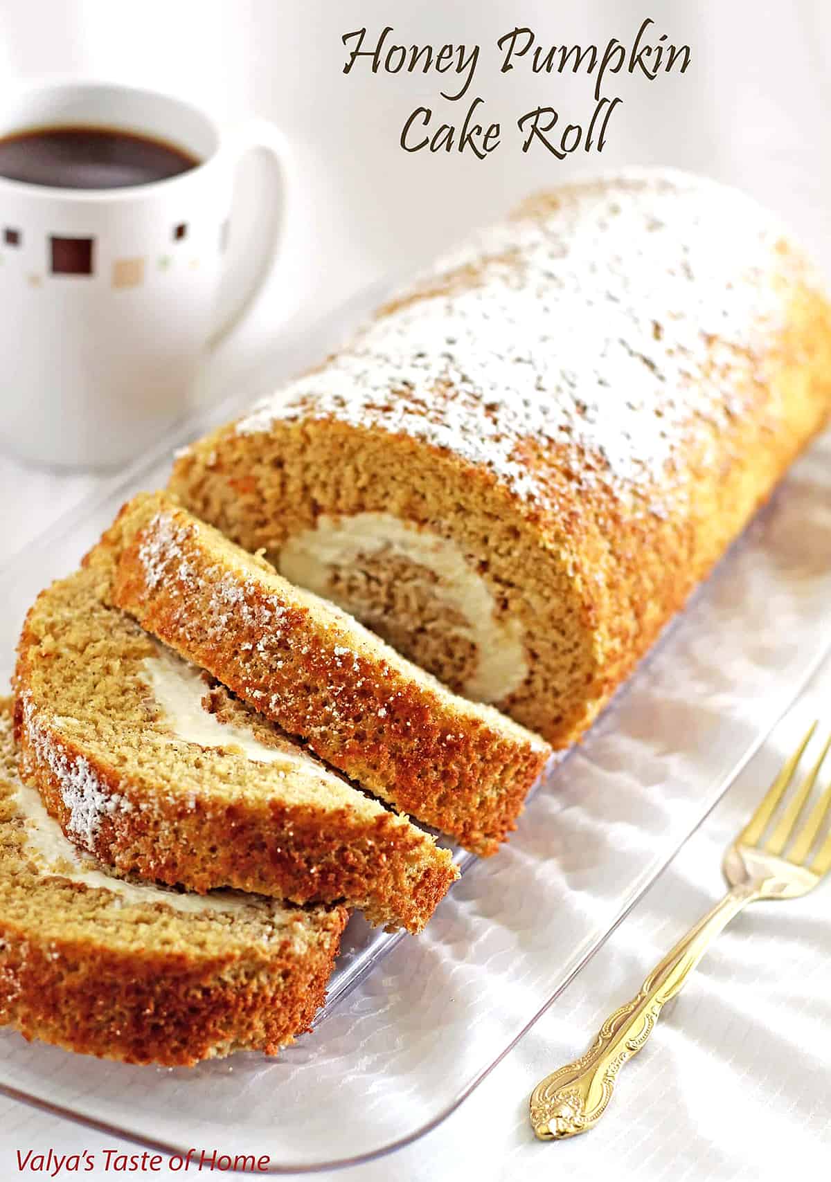 The Best Honey Pumpkin Cake Roll Fall is one of the best seasons for desserts! Cinnamon, maple, pecan, and pumpkin are just a few of my favorite fall flavors to play with! When the leaves start changing their color, and the cooler autumn weather with its crisp air remind us that the cold is coming, it's time to cozy up with a blanket and one of these delicious heartwarming treats in The Best Fall Dessert Recipes collection and a cup of my favorite homemade hot vanilla caramel latte.