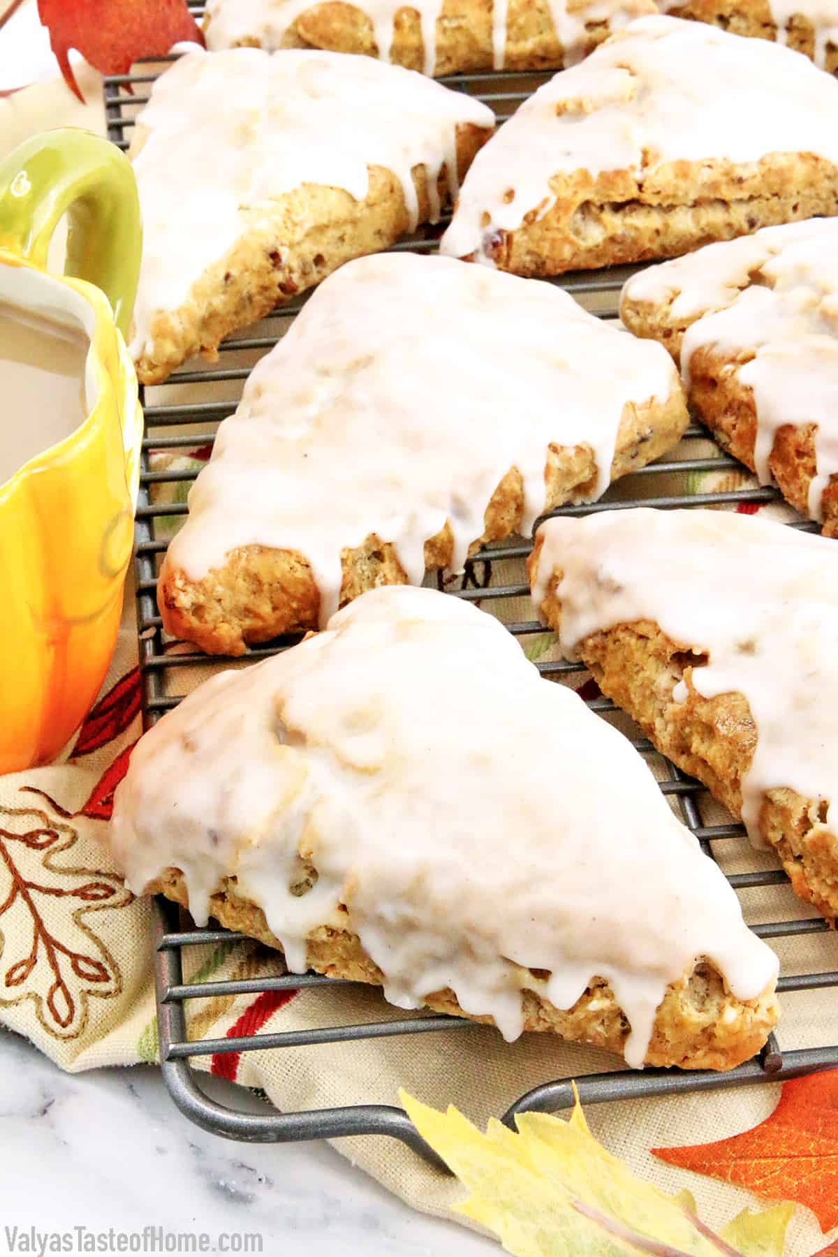 The Best Pumpkin Scones Fall is one of the best seasons for desserts! Cinnamon, maple, pecan, and pumpkin are just a few of my favorite fall flavors to play with! When the leaves start changing their color, and the cooler autumn weather with its crisp air remind us that the cold is coming, it's time to cozy up with a blanket and one of these delicious heartwarming treats in The Best Fall Dessert Recipes collection and a cup of my favorite homemade hot vanilla caramel latte.