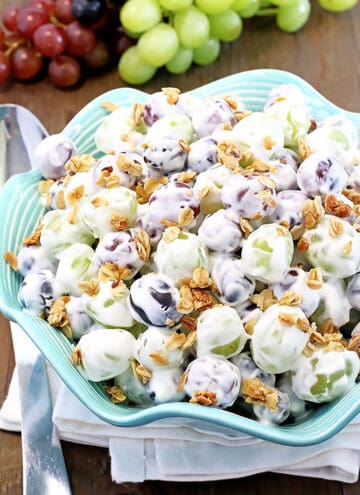 Best Creamy Grape Salad This Best Creamy Grape Salad is a delicious blend of fresh juicy grapes in a creamy vanilla yogurt dressing, and a touch of sweet and sour is a perfect way to sweeten up a picnic, backyard family gathering, or any summer occasion.
