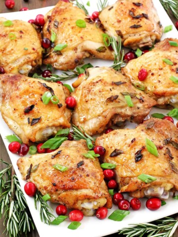 This Christmas Chicken recipe is going to win your hearts this holiday season, thanks to the juicy and tender chicken thighs that are marinated and then baked to perfection!