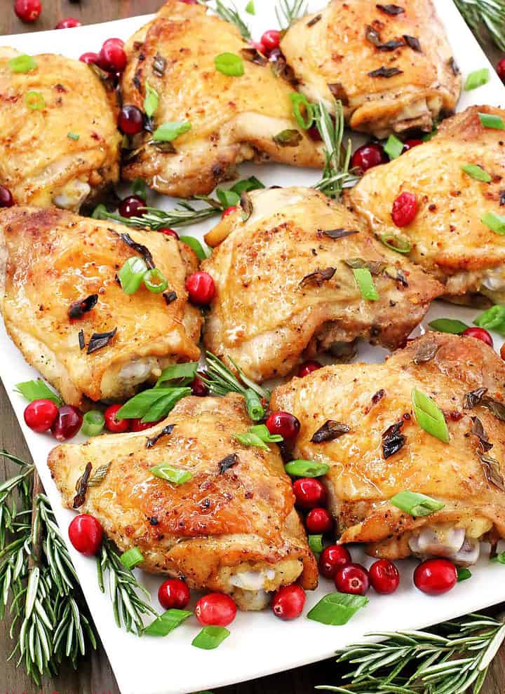 This Christmas Chicken recipe is going to win your hearts this holiday season, thanks to the juicy and tender chicken thighs that are marinated and then baked to perfection!