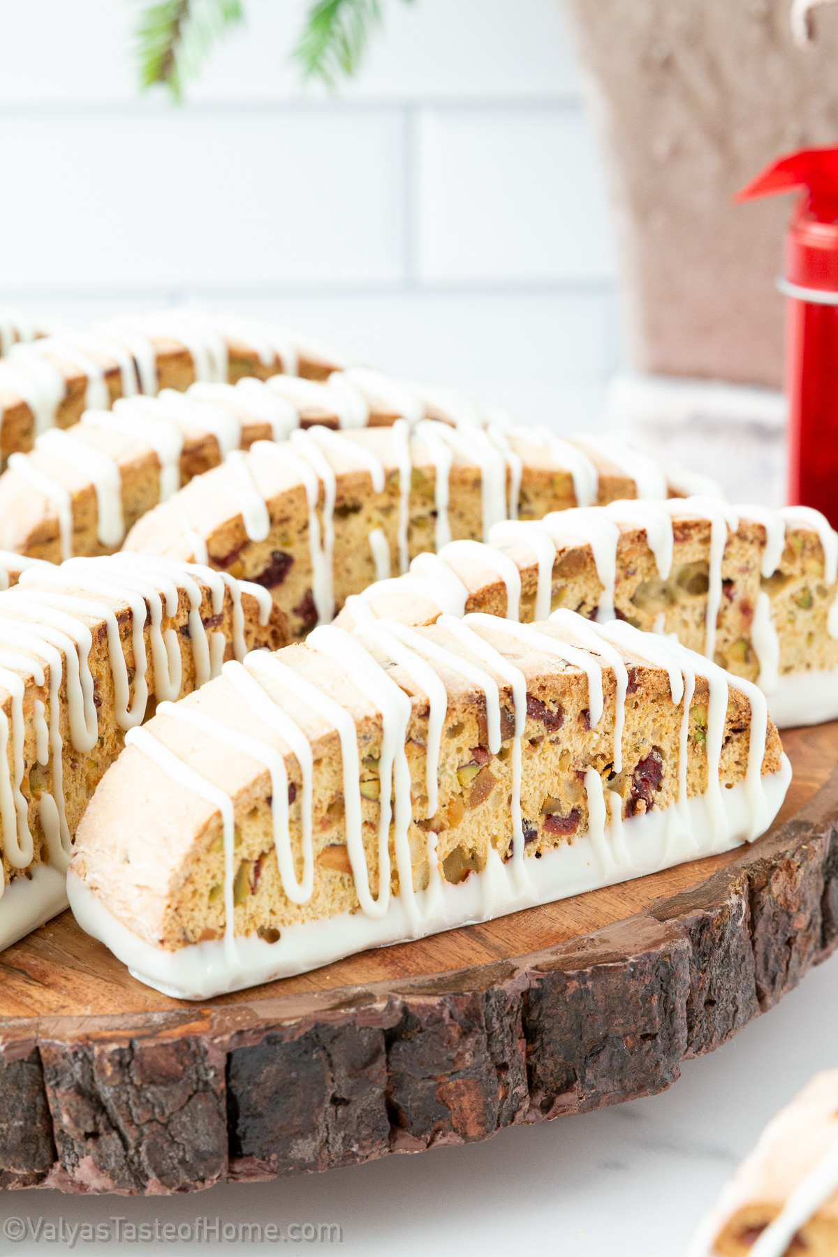 These Cranberry Pistachio Biscotti biscuits take what’s the best of traditional biscotti and add a tangy cranberry and nutty pistachio twist to them.