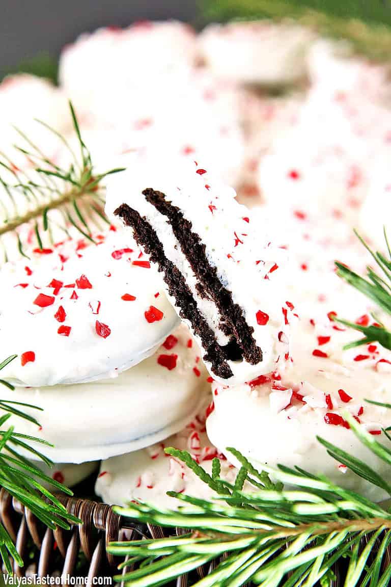 These 3-ingredient Peppermint Oreos are the best ones you'll ever try! They're super easy to make and a great activity for the kids to make for the holidays.