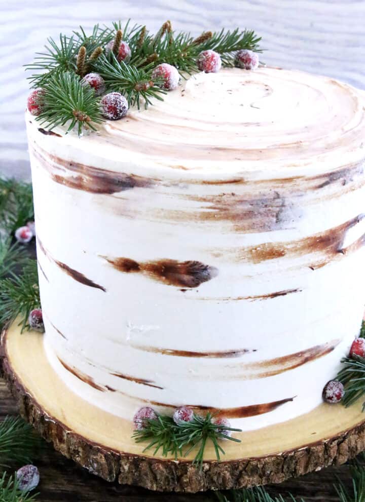 White Birch Tree Stump Cake 10 Are you ready for another spin on the beloved Tree Stump Cake recipe? In comes the White Birch Tree Stump Cake this time! They are both perfect for Christmas, an outdoor event, or a woodland theme party.