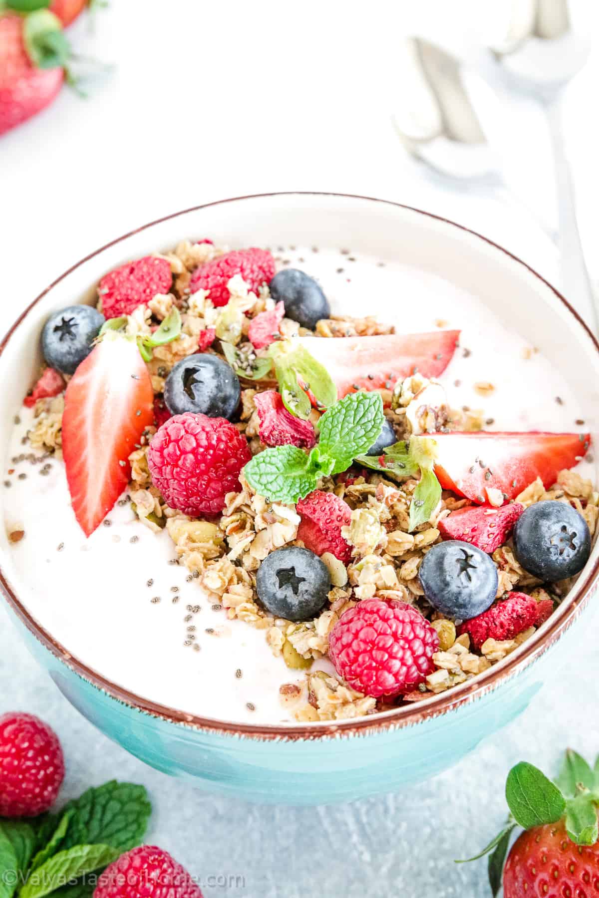 Greek Yogurt Chia Pudding with Pomegranate and Fresh Berries