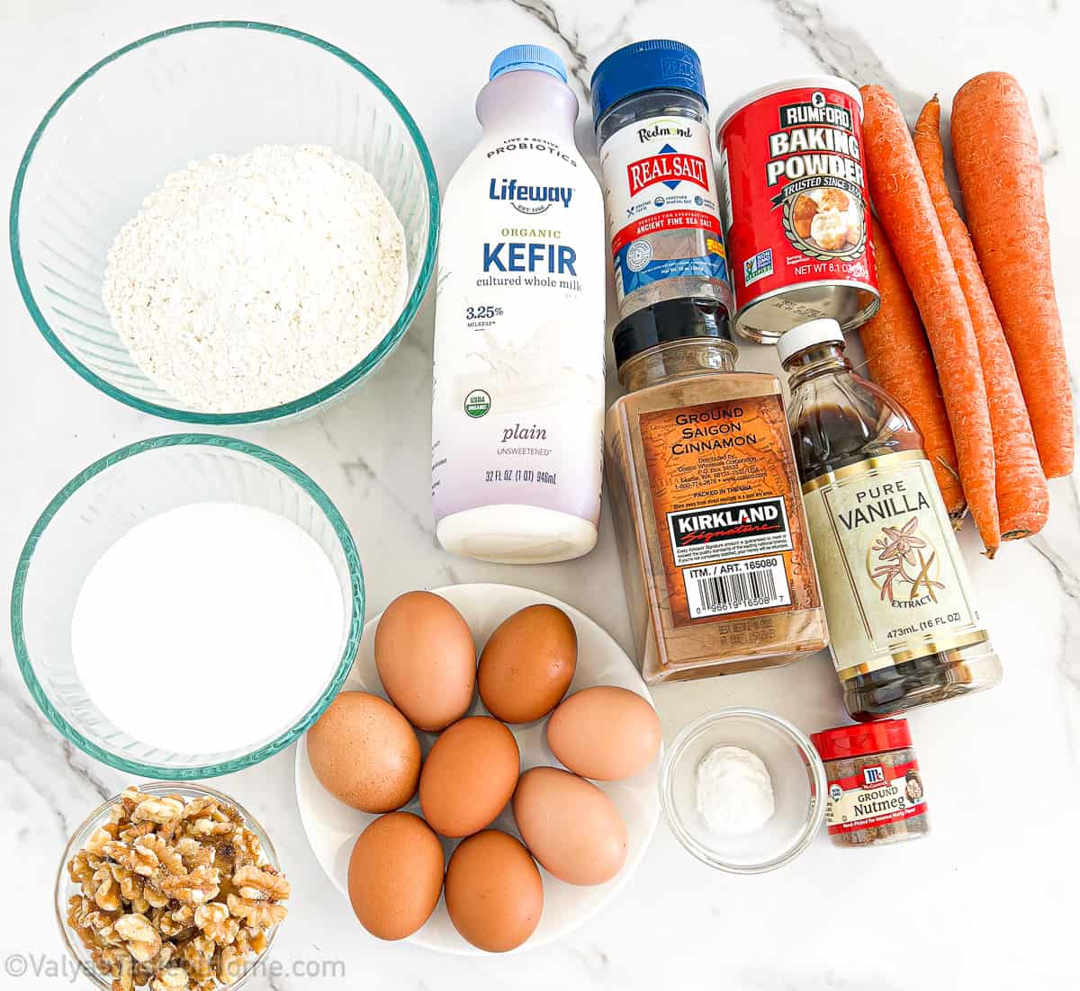 Ingredients on how to make cake batter for the Simple Carrot Walnut Cake Recipe