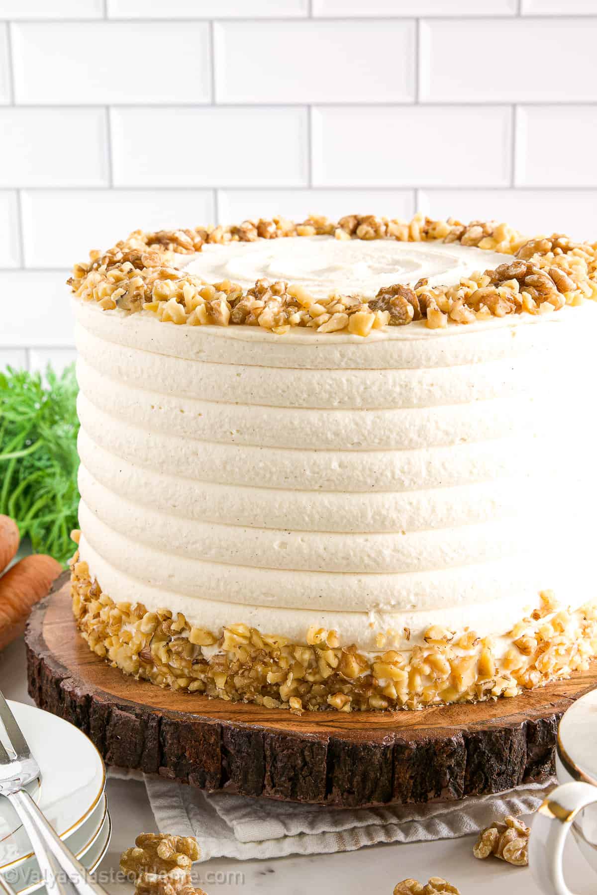 Carrot cake tastes like spiced cake sponges topped off with cream cheese frosting. 