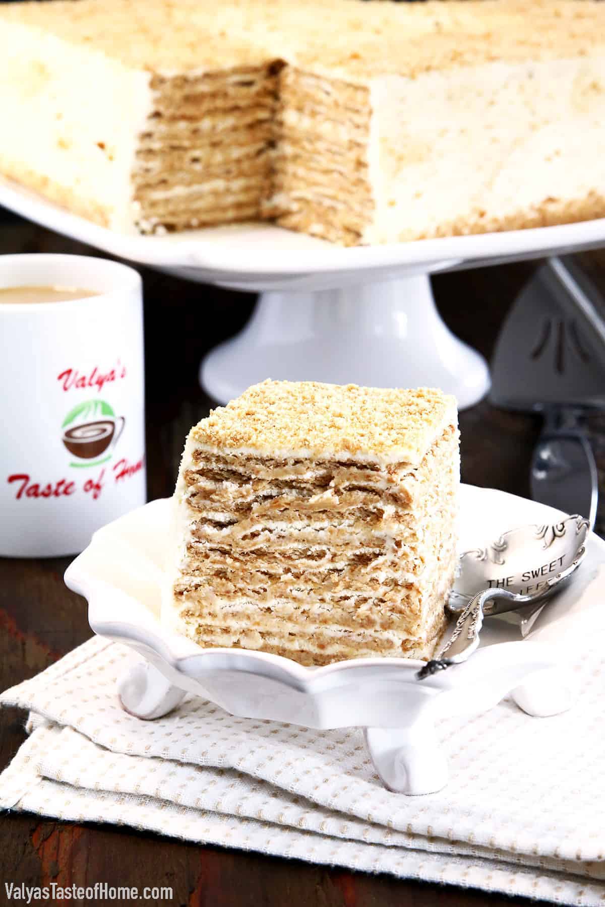 This delicious No-Bake Graham Cracker Cake can be made with just 3 ingredients! It's creamy sour and whipped cream filling makes it tender and moist, with a delicious layer of sweet Graham Crackers to bring it all together.