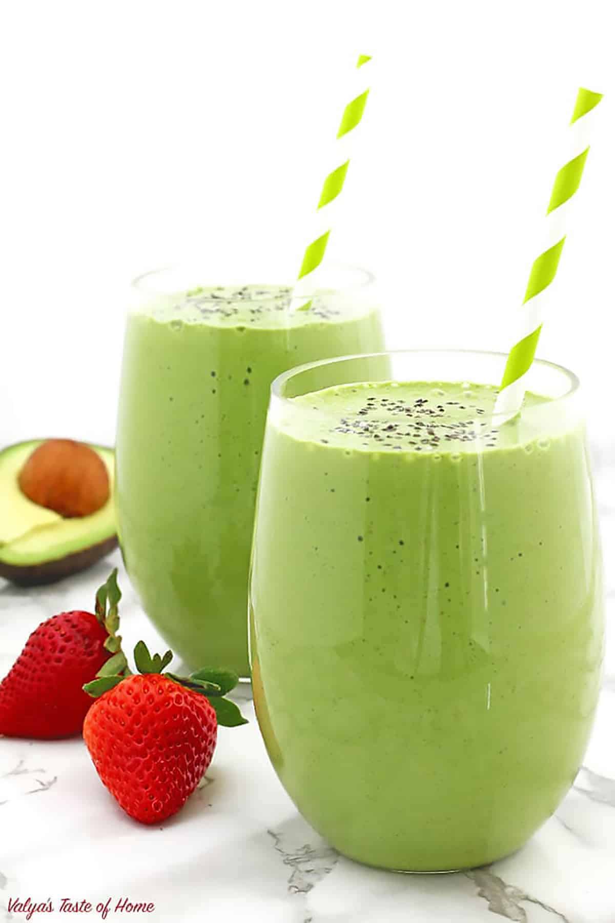 This tasty Spinach Smoothie recipe has the perfect combo of nutrients and taste. With a mix of strawberries and avocados, even picky eaters will love this one!