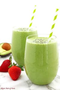 This tasty Spinach Smoothie recipe has the perfect combo of nutrients and taste. With a mix of strawberries and avocados, even picky eaters will love this one!