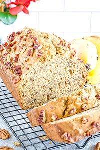 This Banana Pecan Bread is the perfect combination of sweet, nutty, and moist all in one! It's beginner-friendly and an ideal way to use up overripe bananas!