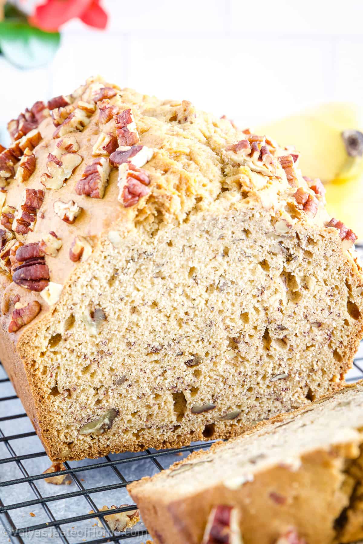 This banana pecan bread recipe is the perfect way to use bananas that have gotten overripe. 