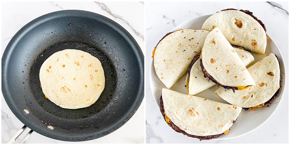 Immediately, shape them into a taco-looking shape (folding them in half), and let the meat rest for a few minutes before placing it onto a taco stand for assembly. 