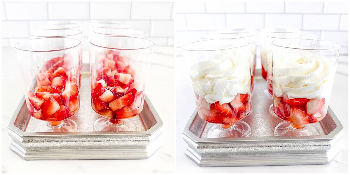 Place fresh strawberries on top of the cream and drizzle some of the leftover strawberry syrup on top.