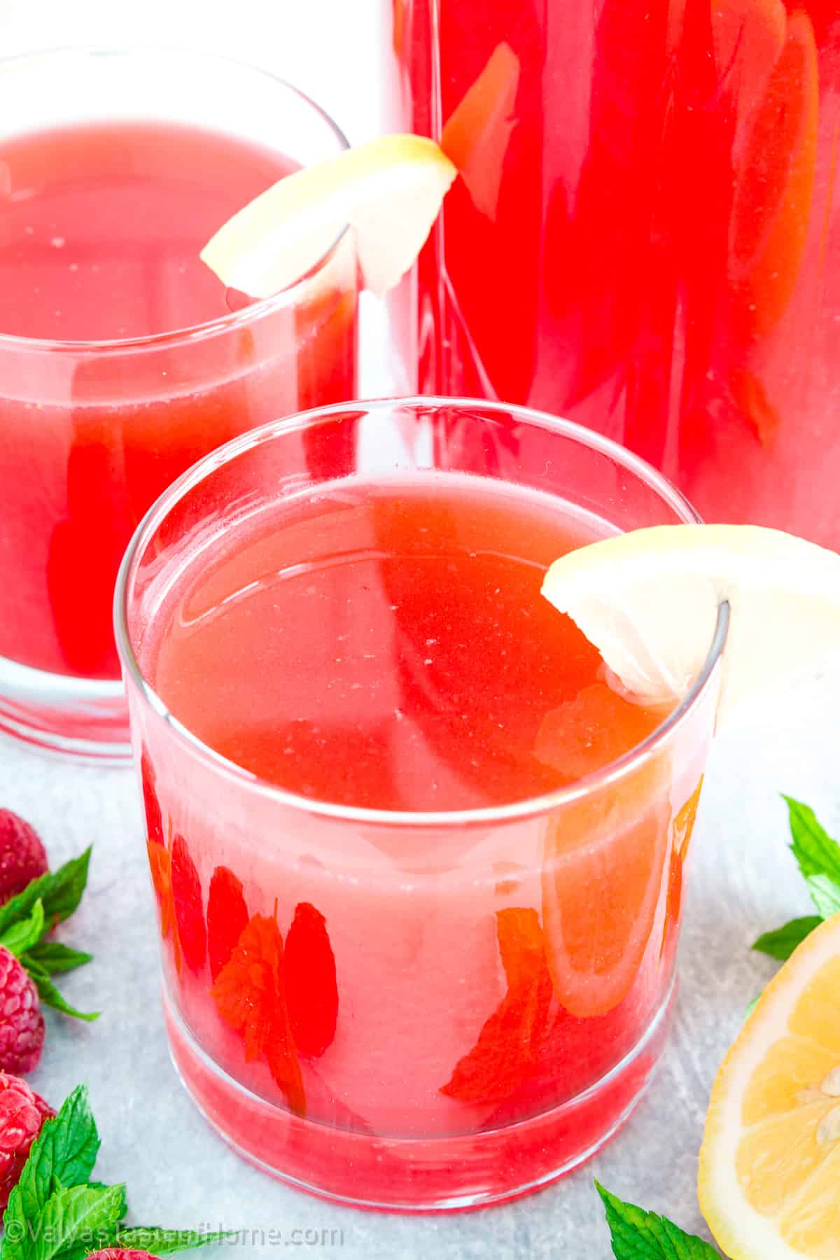 Raspberry lemonade is a tasty drink that mixes the sharpness of lemons with the natural sweetness of raspberries.