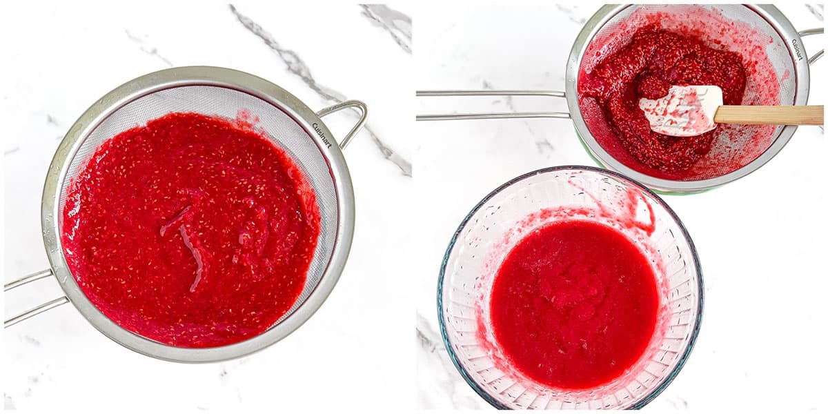 Blend fresh raspberries in a food processor or blender, then strain the puree through a strainer