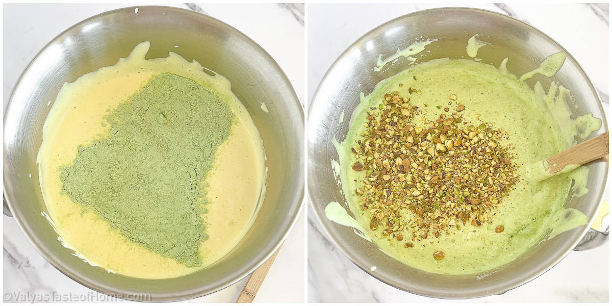Finally, carefully mix in toasted chopped pistachio nuts.